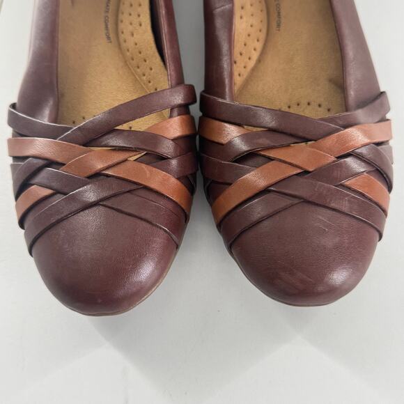 Clarks Collection Woven Ballet Flats Sara Clover Mahogany Size 11 Brown Slip On - Picture 3 of 8